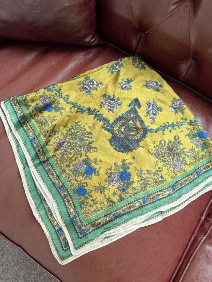 YAĞ YEŞİLİ DESENLİ İPEK İTHAL ŞAL