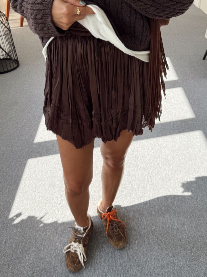 KAHVERENGİ SATEN MİNİ İTHAL ETEK