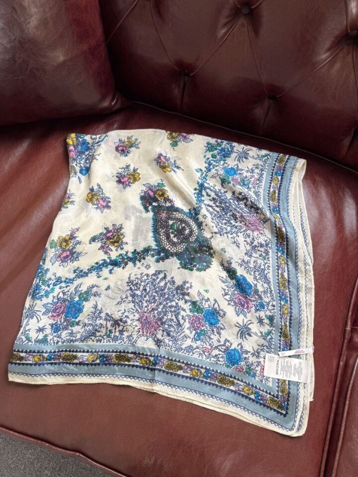 MAVİ DESENLİ İPEK İTHAL ŞAL