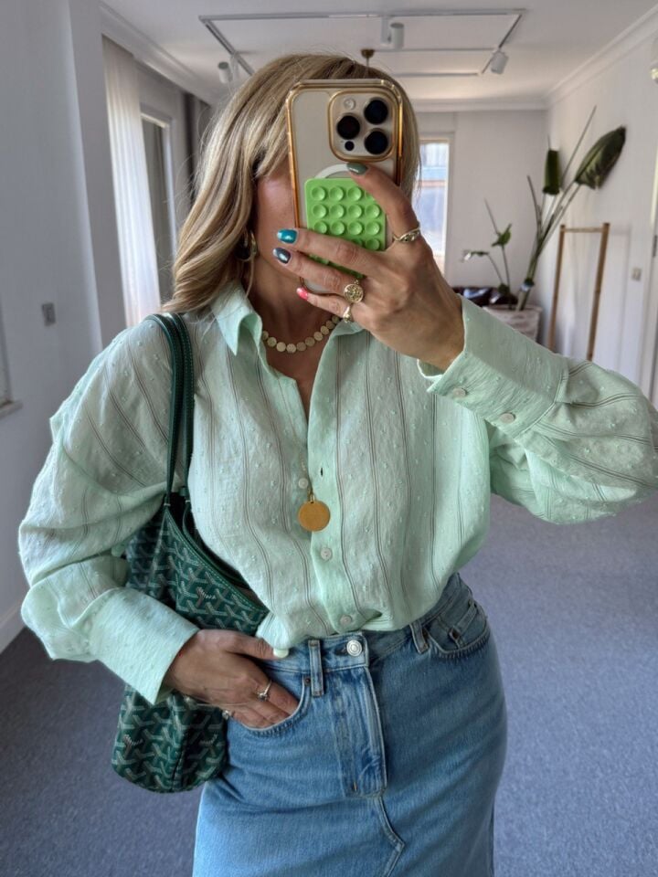 MİNT TRANSPARAN ÇİZGİLİ GÖMLEK