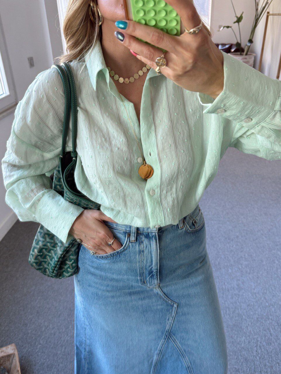 MİNT TRANSPARAN ÇİZGİLİ GÖMLEK