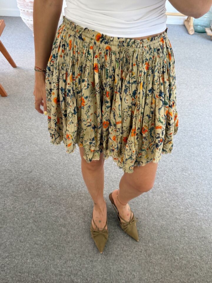 RENKLİ ÇİÇEK DESEN SATEN İTHAL ETEK