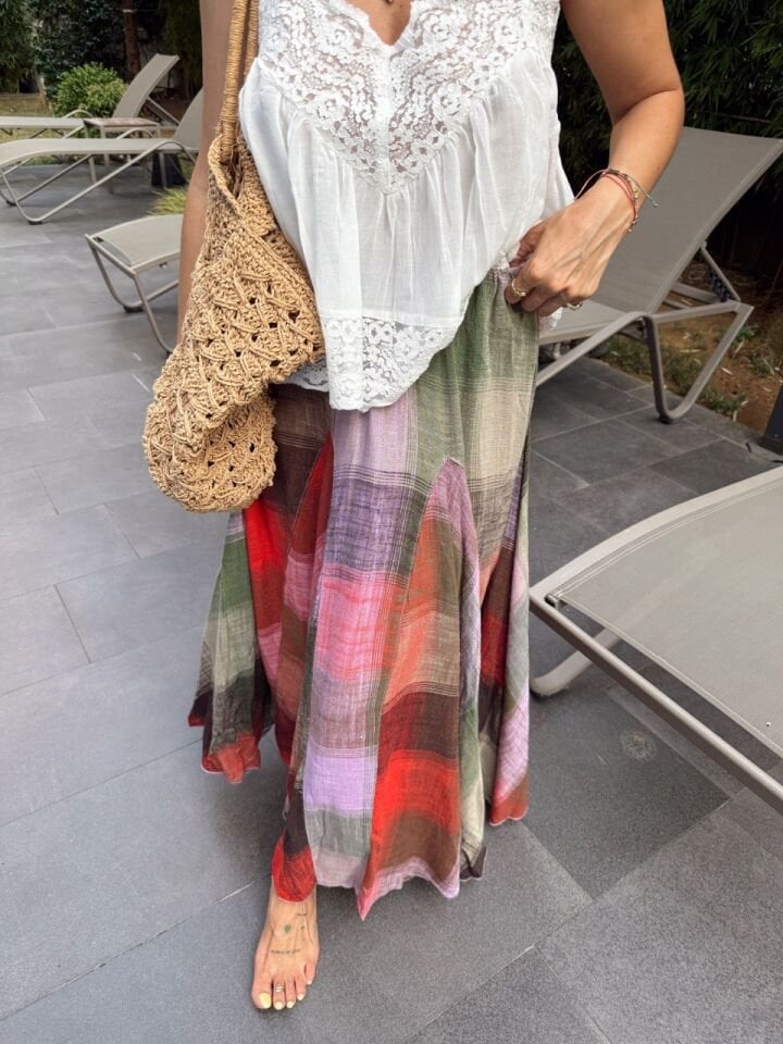 KOYU RENK DESENLİ KETEN İTHAL ETEK