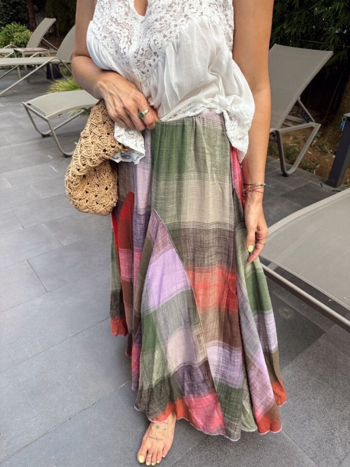 KOYU RENK DESENLİ KETEN İTHAL ETEK