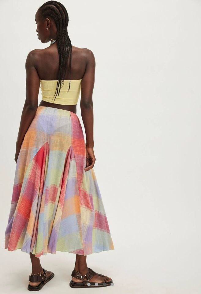 AÇIK RENK DESENLİ KETEN İTHAL ETEK