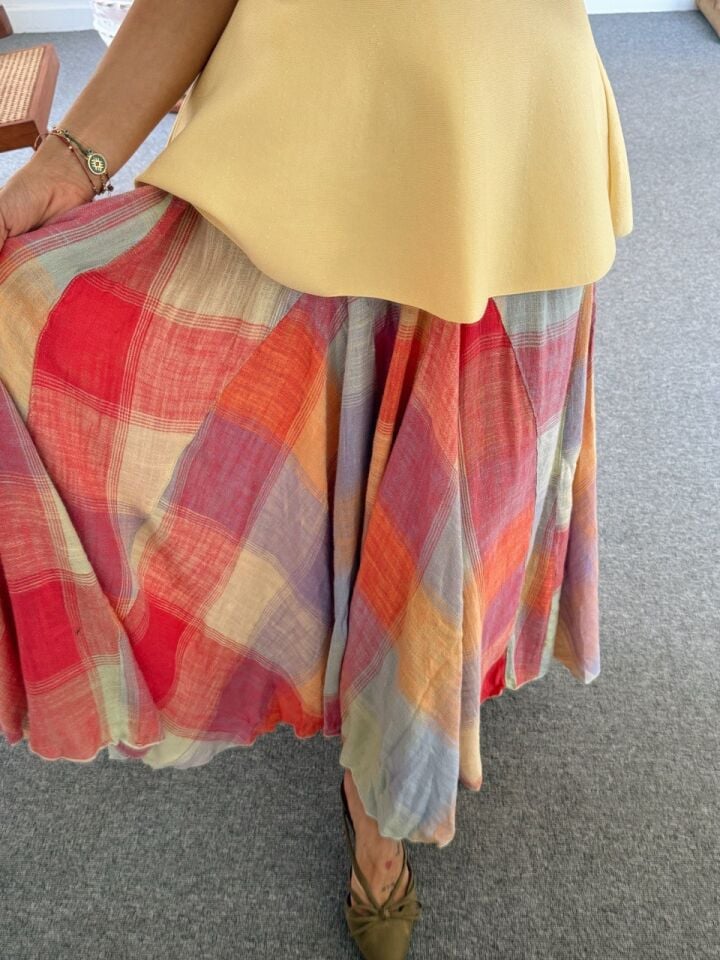 AÇIK RENK DESENLİ KETEN İTHAL ETEK