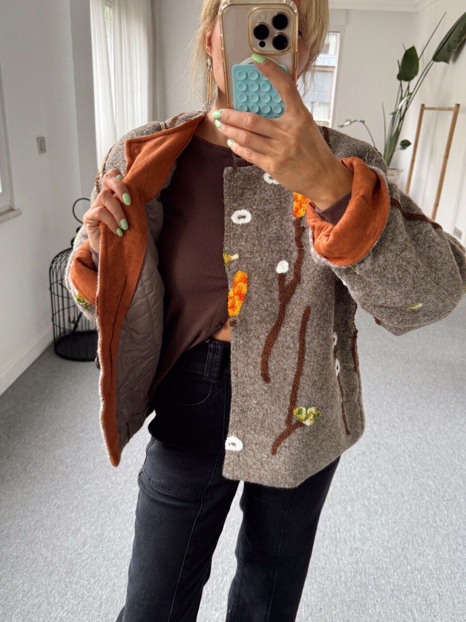 GRİ YÜN İŞLEMELİ İTHAL CEKET