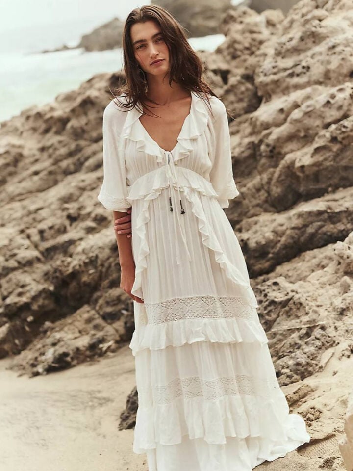 BEYAZ ISOBEL MAXİ İTHAL ELBİSE