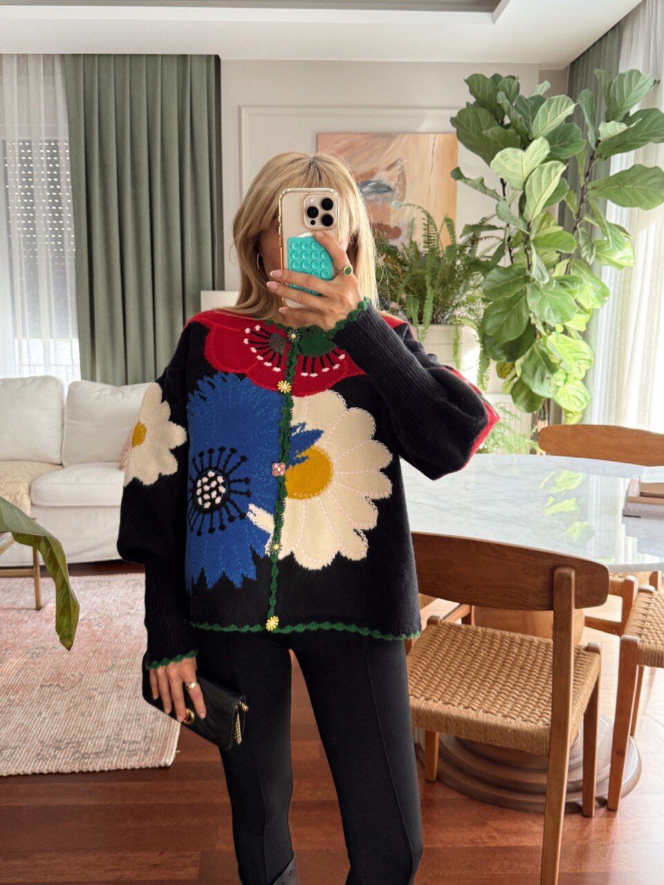 ÇİÇEK MOTİFLİ YÜN İTHAL CEKET HIRKA