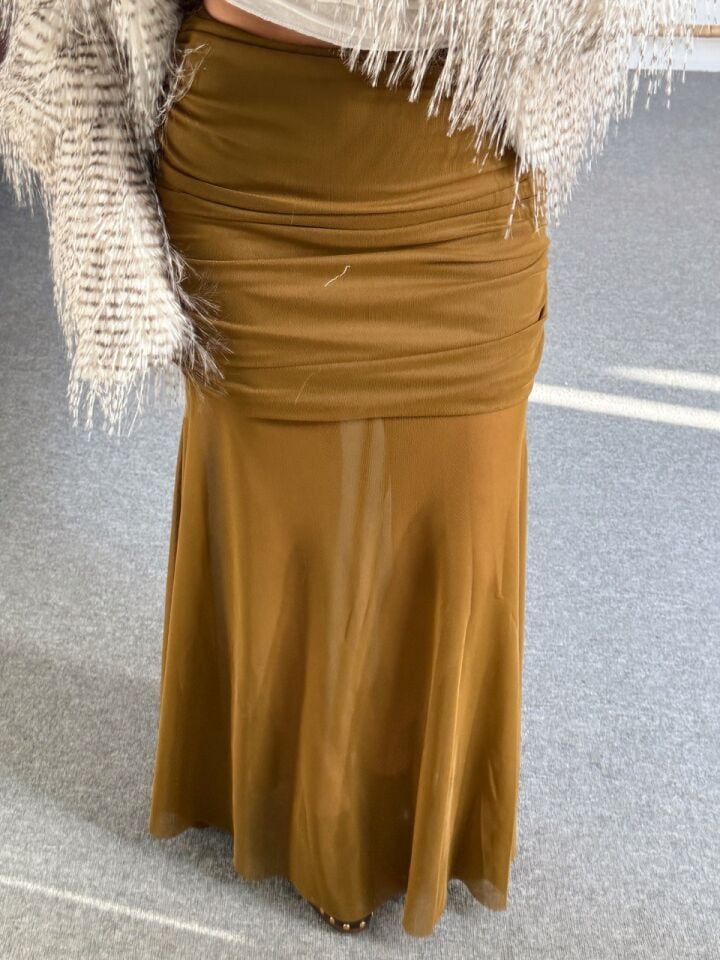 YAĞ YEŞİLİ DRAPELİ TÜL ETEK