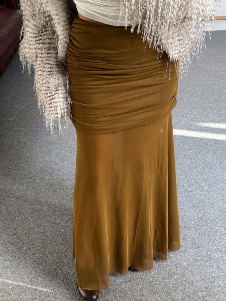 YAĞ YEŞİLİ DRAPELİ TÜL ETEK