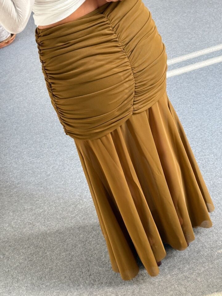 YAĞ YEŞİLİ DRAPELİ TÜL ETEK