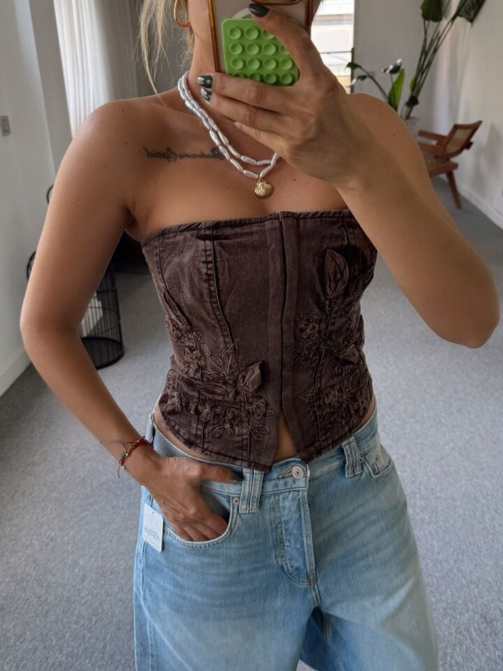 KAHVE DENIM ITHAL KORSE