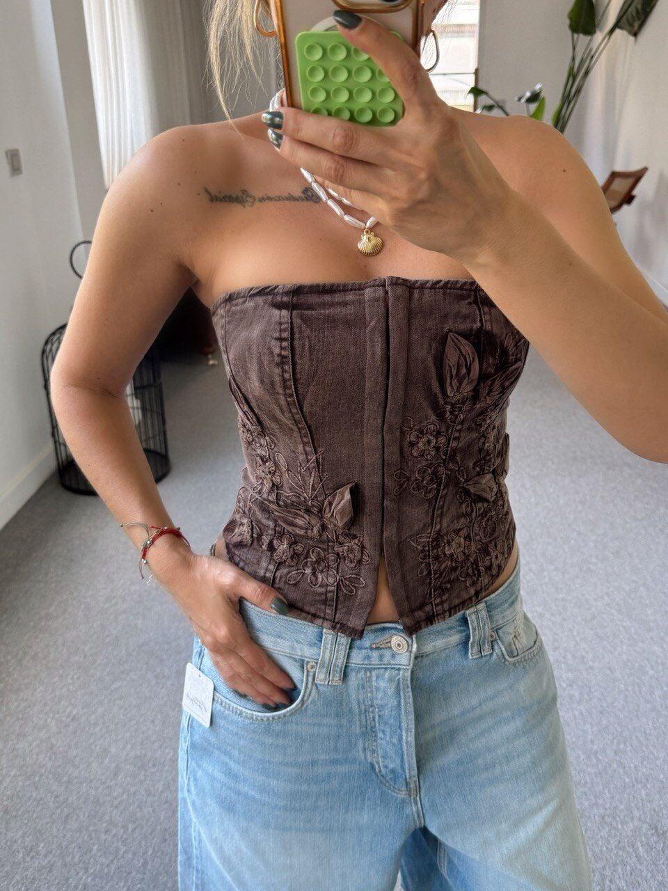 KAHVE DENIM ITHAL KORSE
