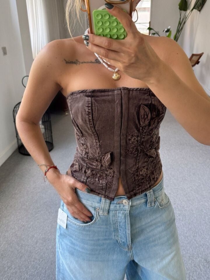KAHVE DENIM ITHAL KORSE