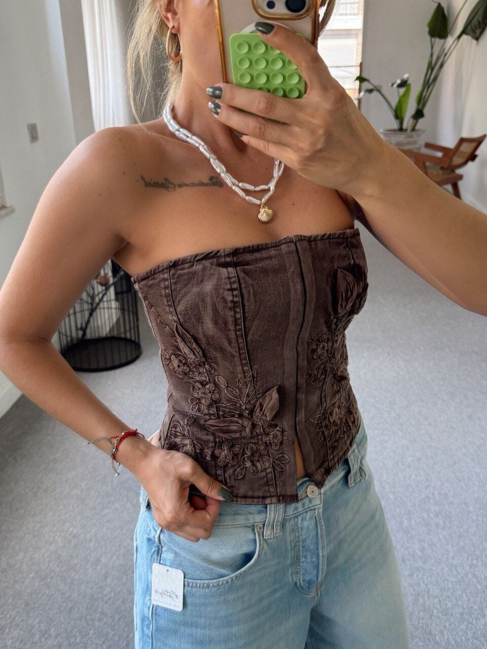 KAHVE DENIM ITHAL KORSE