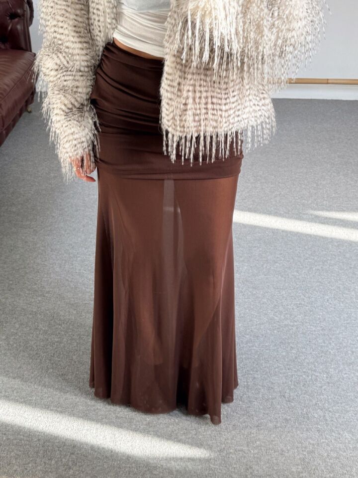 KAHVE DRAPELİ TÜL ETEK