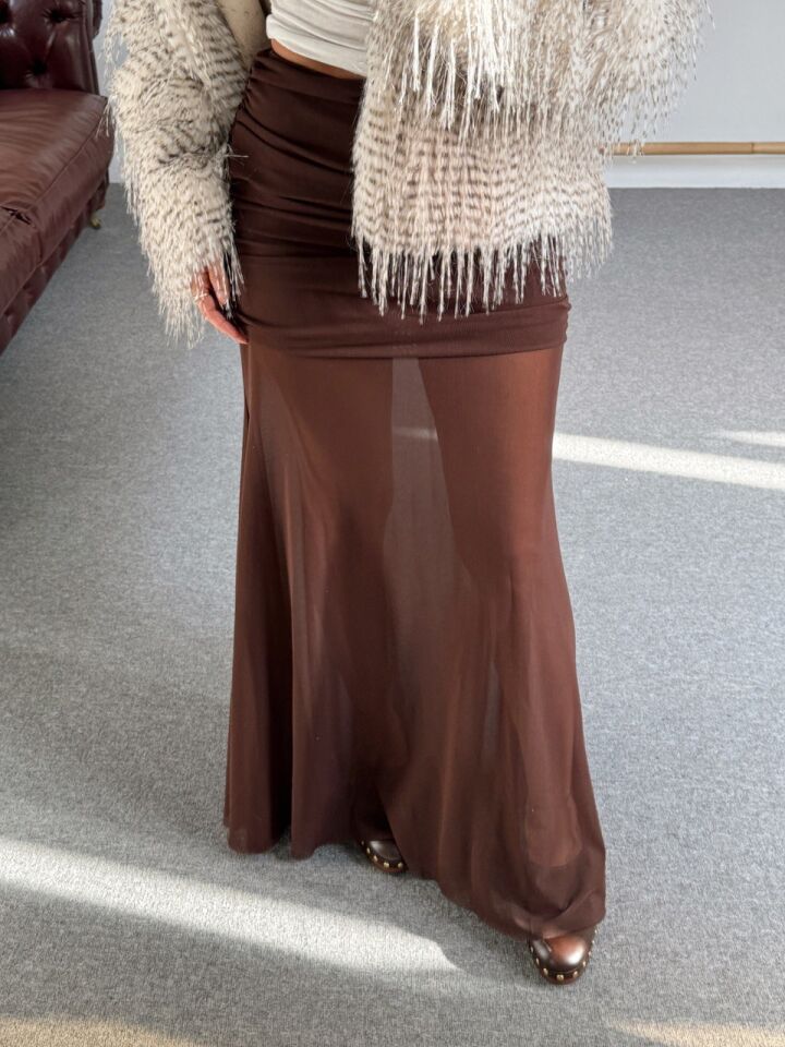 KAHVE DRAPELİ TÜL ETEK