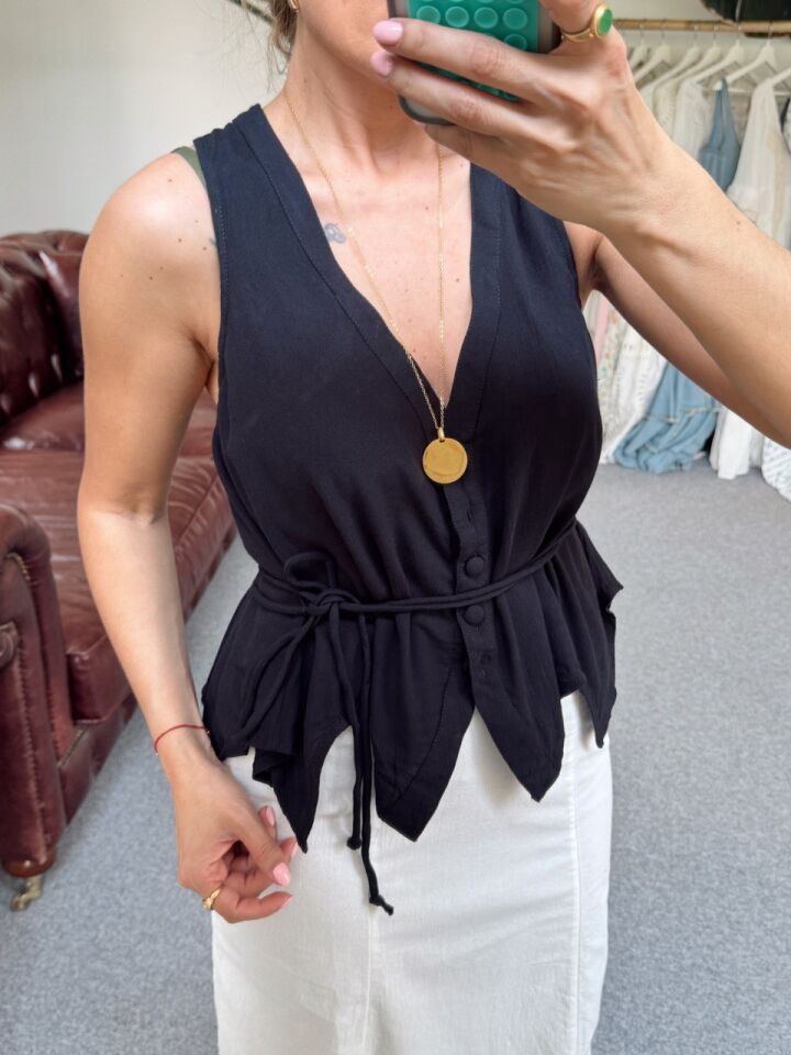 SİYAH KETEN İTHAL BLUZ