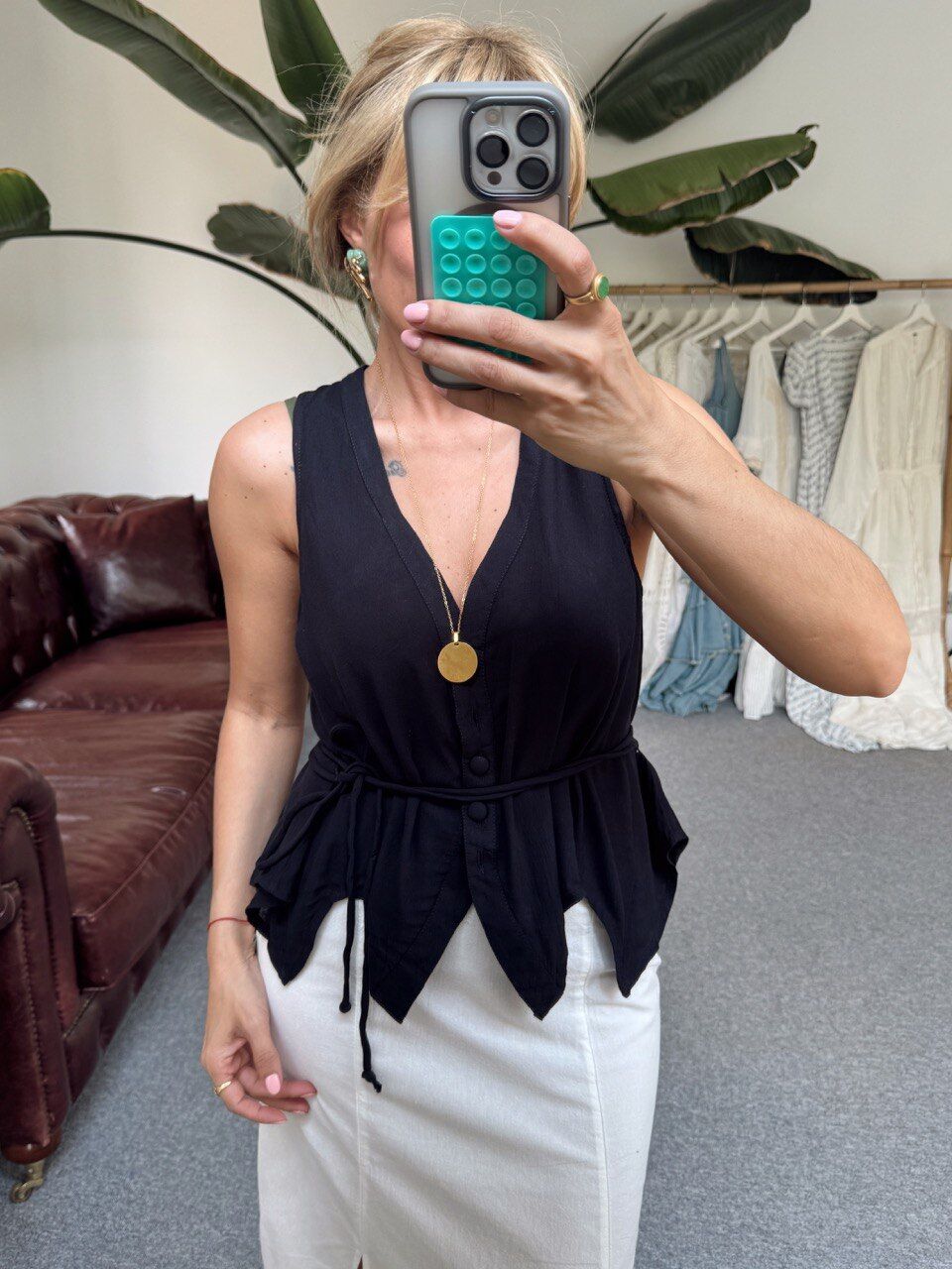 SİYAH KETEN İTHAL BLUZ