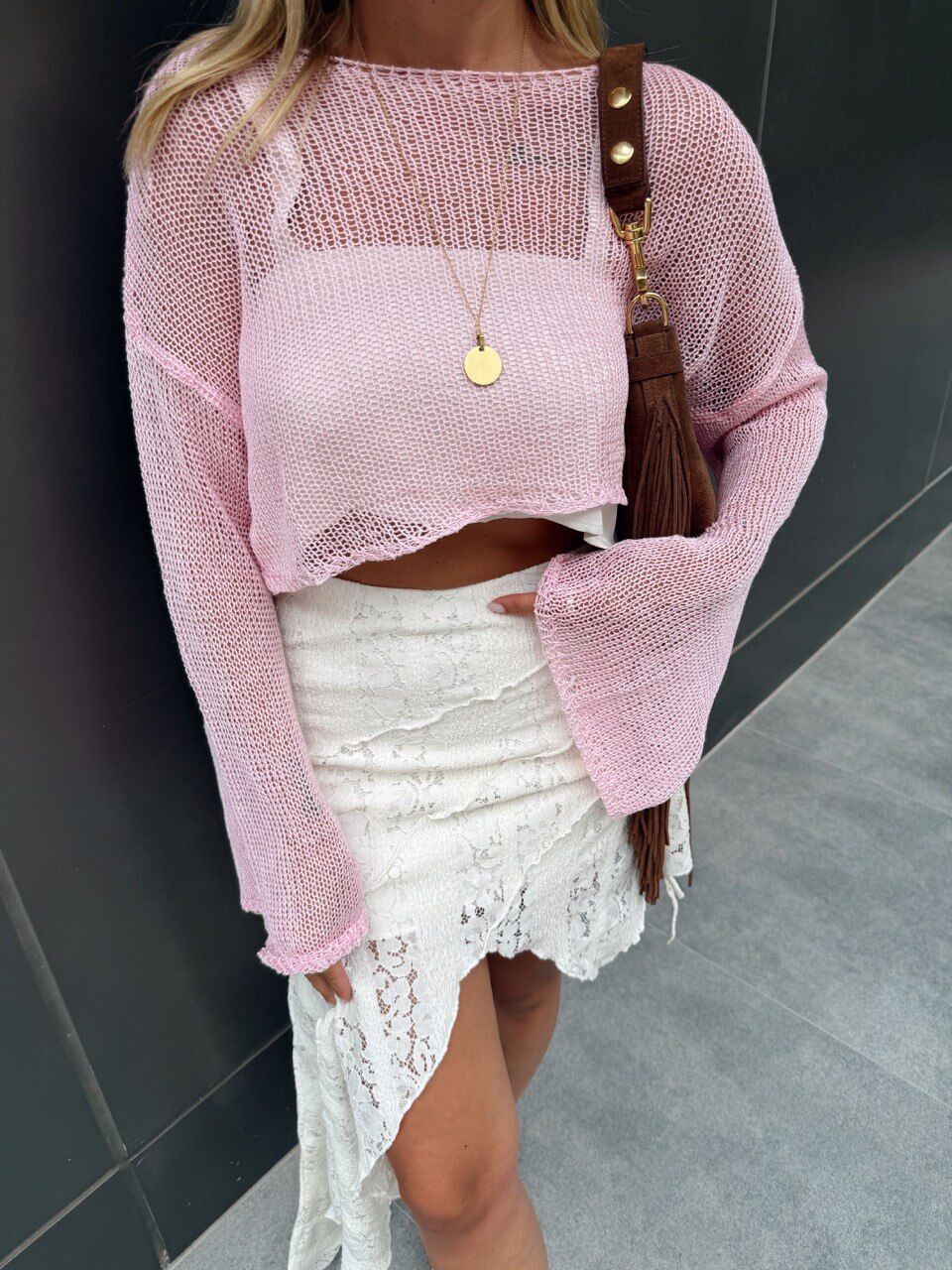 PEMBE KOLU VOLANLI İNCE TRİKO