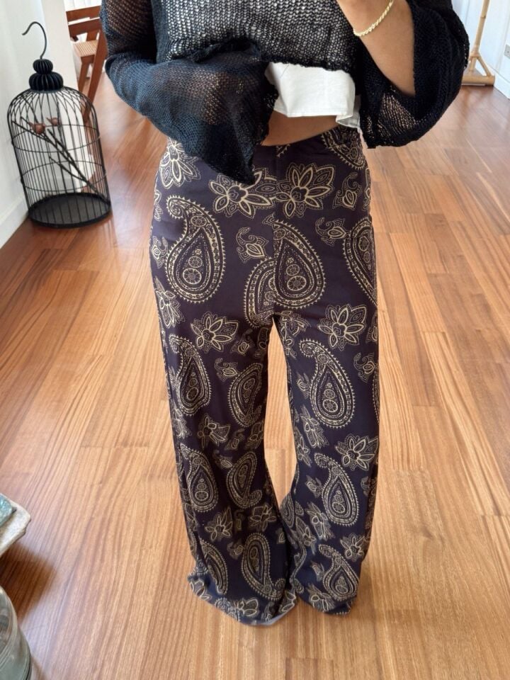 KAHVE DESENLİ ASTARLI TÜL PANTOLON