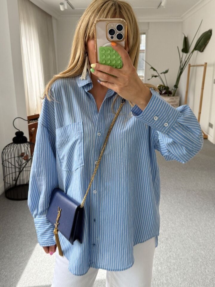 ÇİZGİLİ MAVİ GÖMLEK