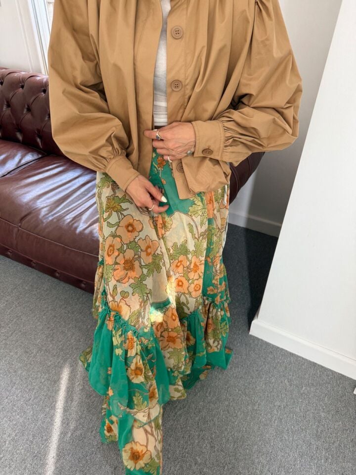 YEŞİL ÇİÇEK DESEN MAXI ITHAL ETEK