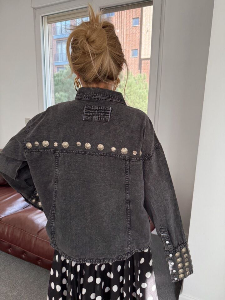 GRİ ZIMBA İŞLEMELİ İTHAL CEKET