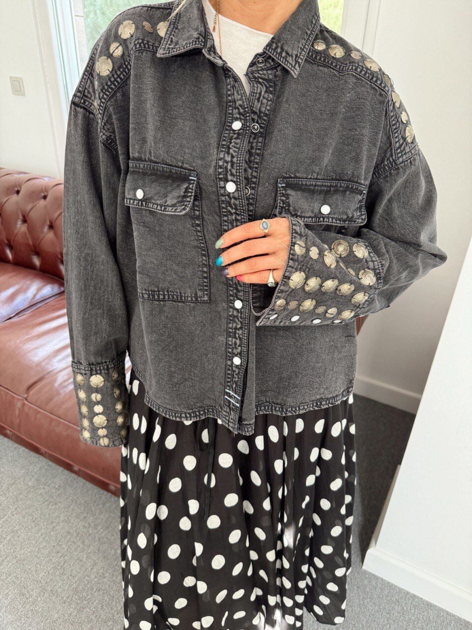 GRİ ZIMBA İŞLEMELİ İTHAL CEKET