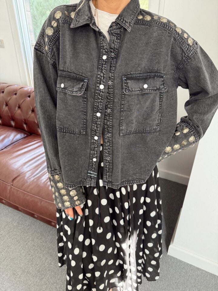 GRİ ZIMBA İŞLEMELİ İTHAL CEKET