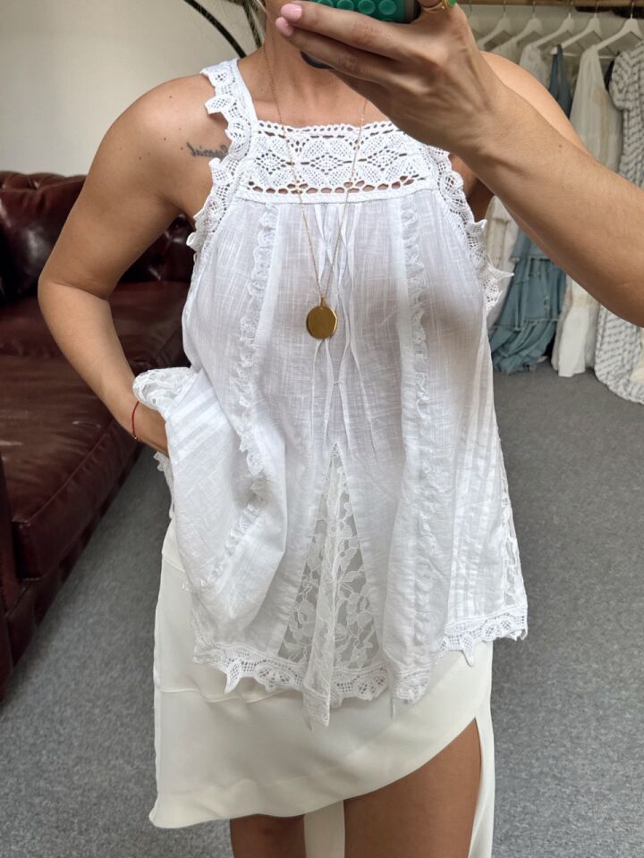 BEYAZ HALTER YAKA İTHAL BLUZ