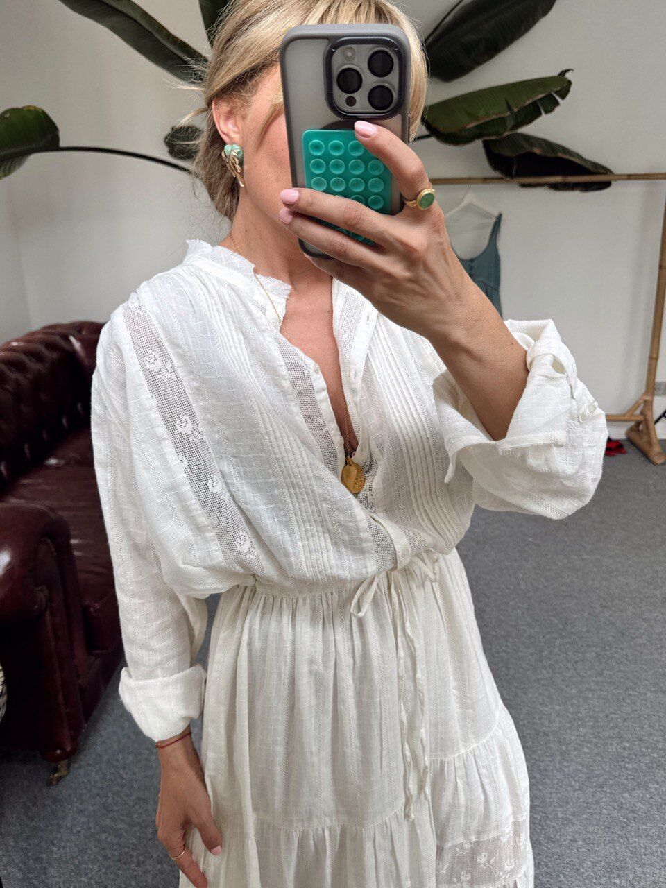 KREM BELDEN BAĞLAMALI MAXI İTHAL ELBİSE