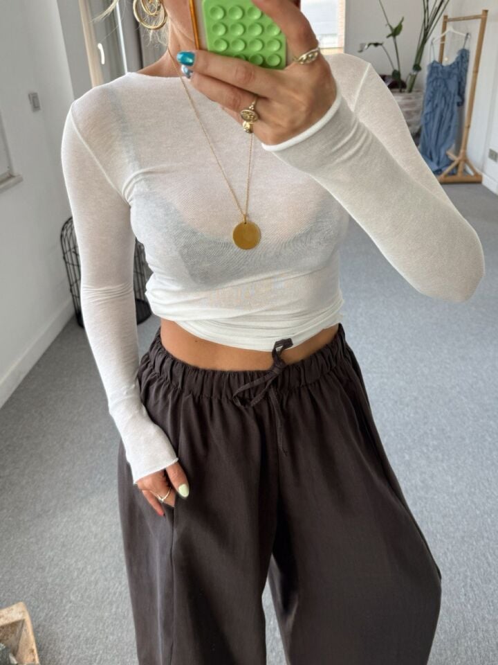 ACI KAHVE TENSEL ŞALVAR PANTOLON