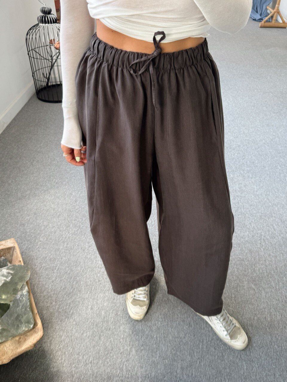 ACI KAHVE TENSEL ŞALVAR PANTOLON