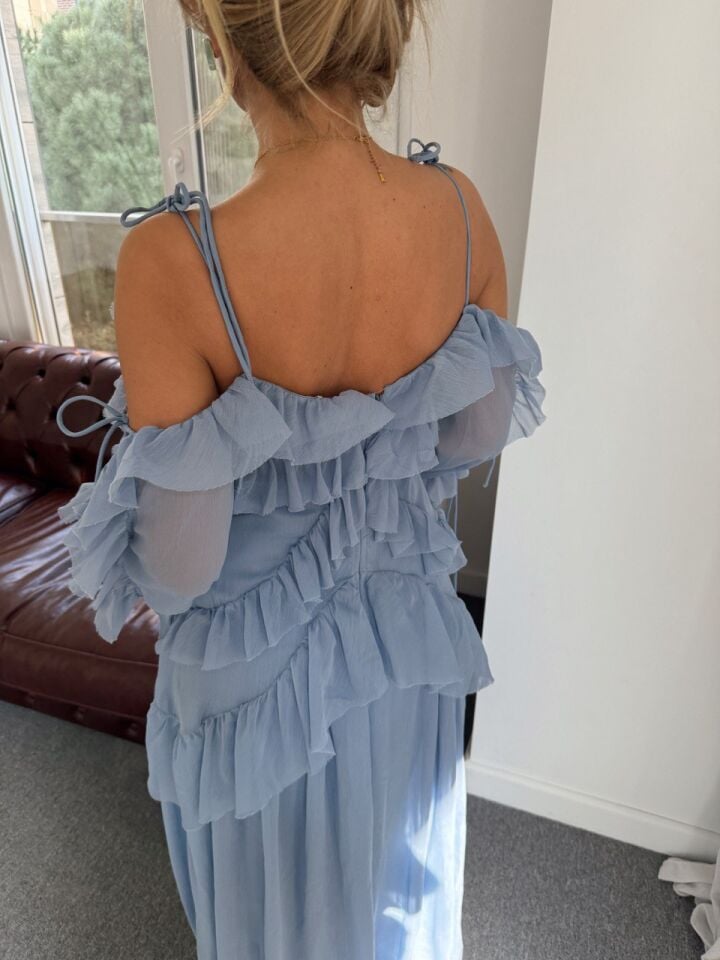 BEBE MAVİ ŞİFON İTHAL ELBİSE