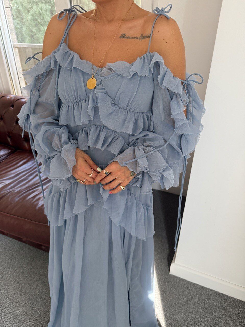 BEBE MAVİ ŞİFON İTHAL ELBİSE