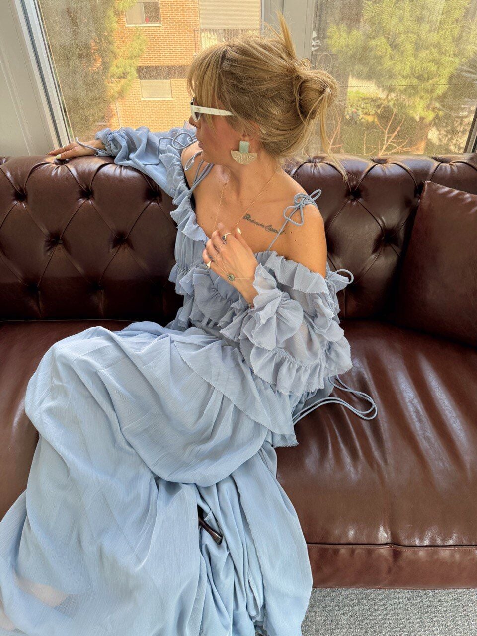 BEBE MAVİ ŞİFON İTHAL ELBİSE