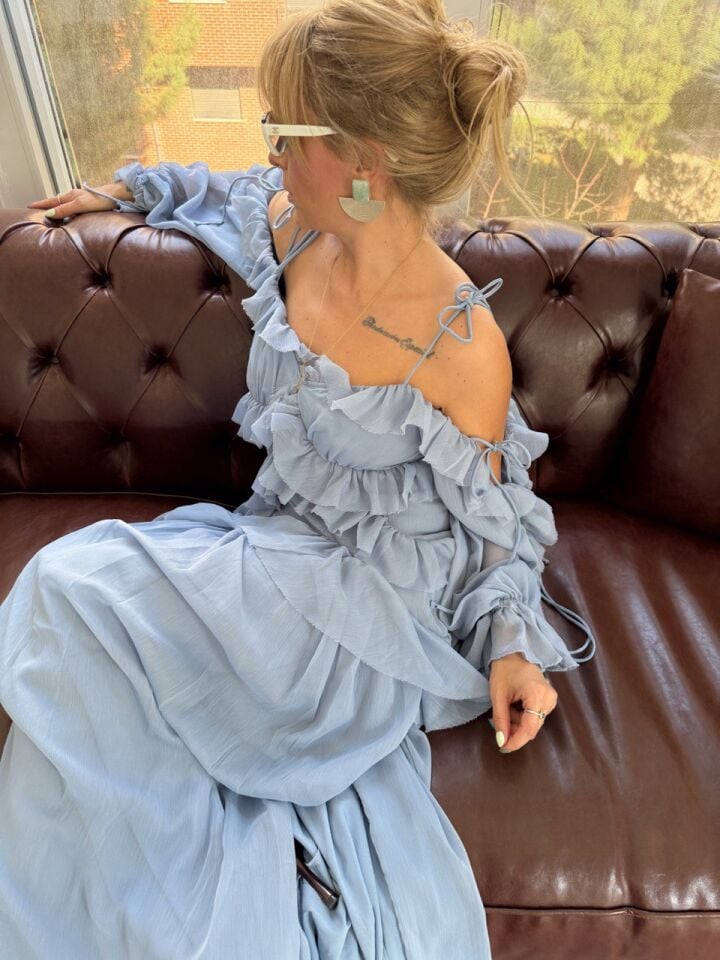 BEBE MAVİ ŞİFON İTHAL ELBİSE