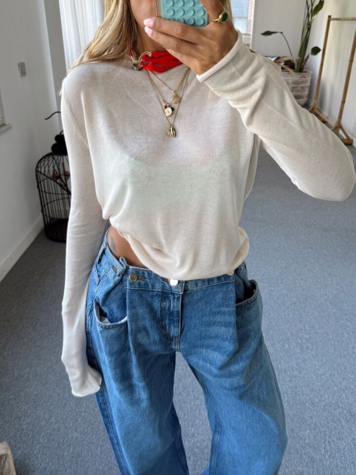 YÜKSEK BEL PİLİ DETAY DENİM PANTOLON