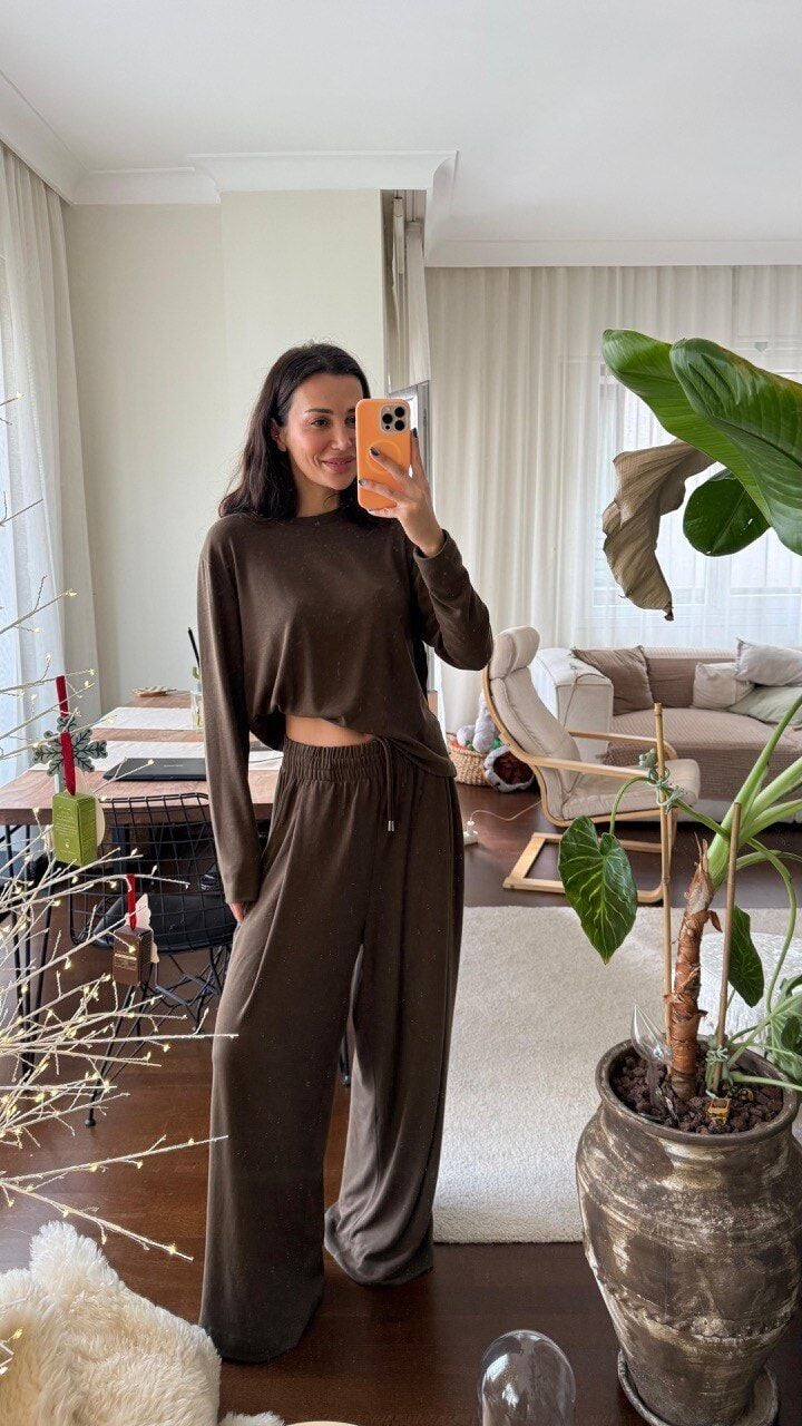 KAHVERENGİ PAMUKLU EŞOFMAN TAKIM