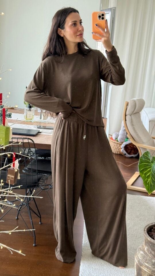 KAHVERENGİ PAMUKLU EŞOFMAN TAKIM