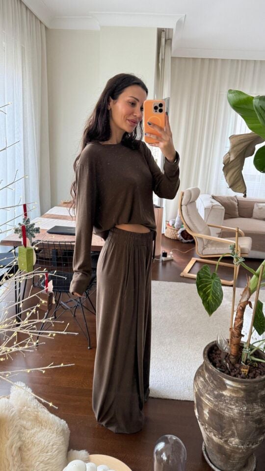 KAHVERENGİ PAMUKLU EŞOFMAN TAKIM S