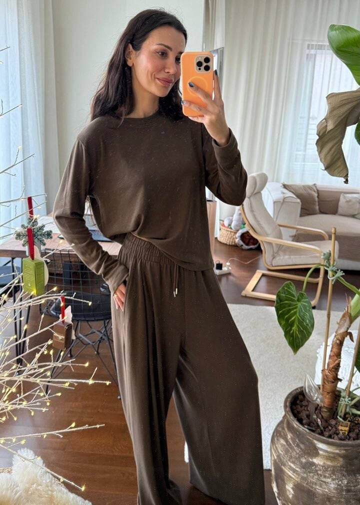 KAHVERENGİ PAMUKLU EŞOFMAN TAKIM