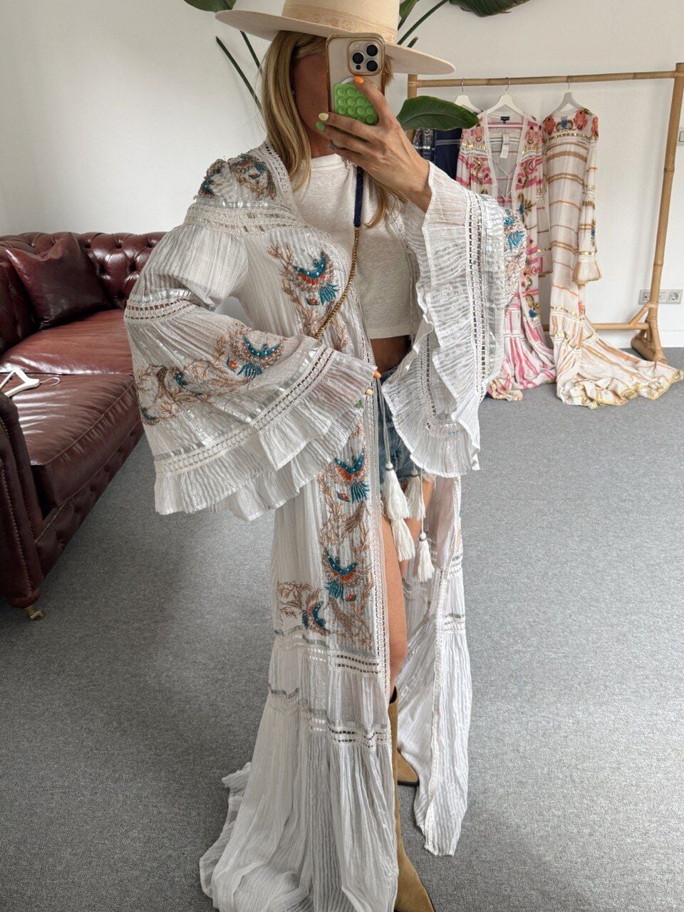 GRİ İTHAL BOHO FESTİVAL KİMONO