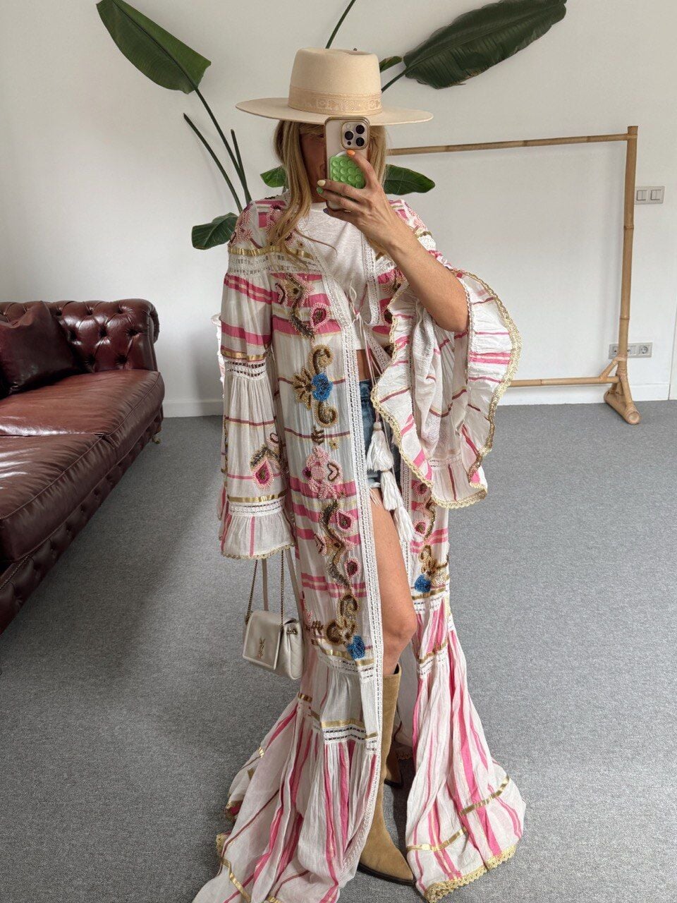 PEMBE İTHAL BOHO FESTİVAL KİMONO