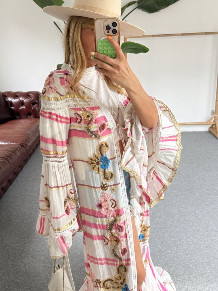 PEMBE İTHAL BOHO FESTİVAL KİMONO