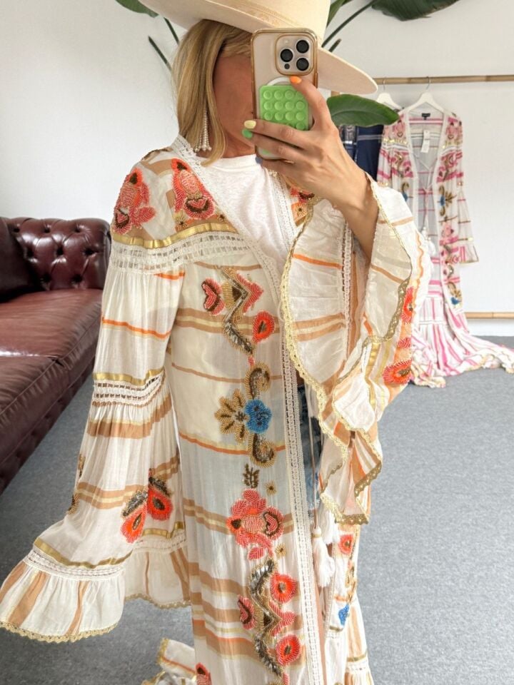 TURUNCU İTHAL BOHO FESTİVAL KİMONO