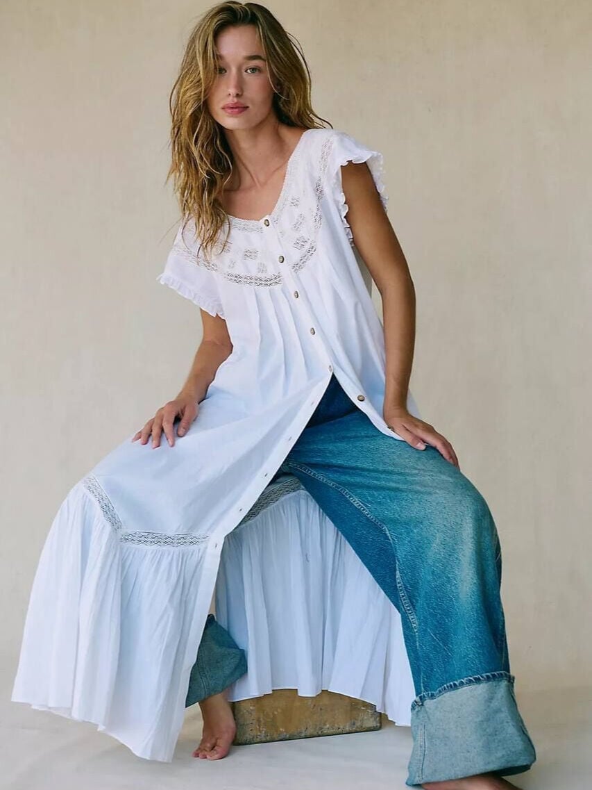 BEYAZ ASTER MİDİ İTHAL ELBİSE