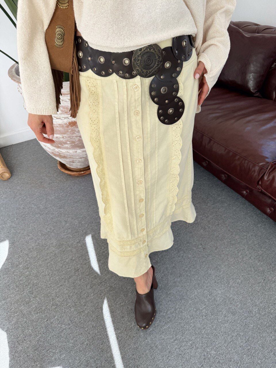 LİMON SARISI DANTEL İŞLEMELİ İTHAL ETEK